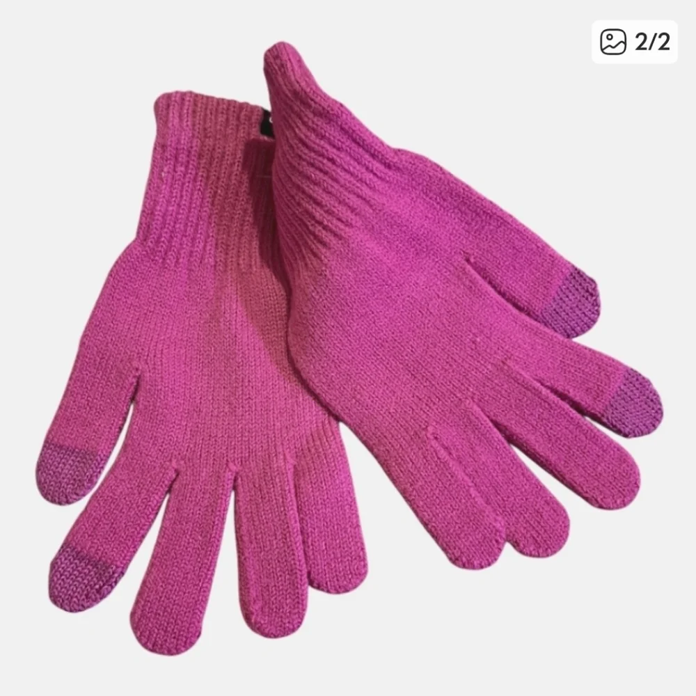 Echo Soft Knit Neck Scarf  & Gloves Purple Pink Stripes 10x72